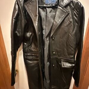 Classic Black Leather Trench Coat